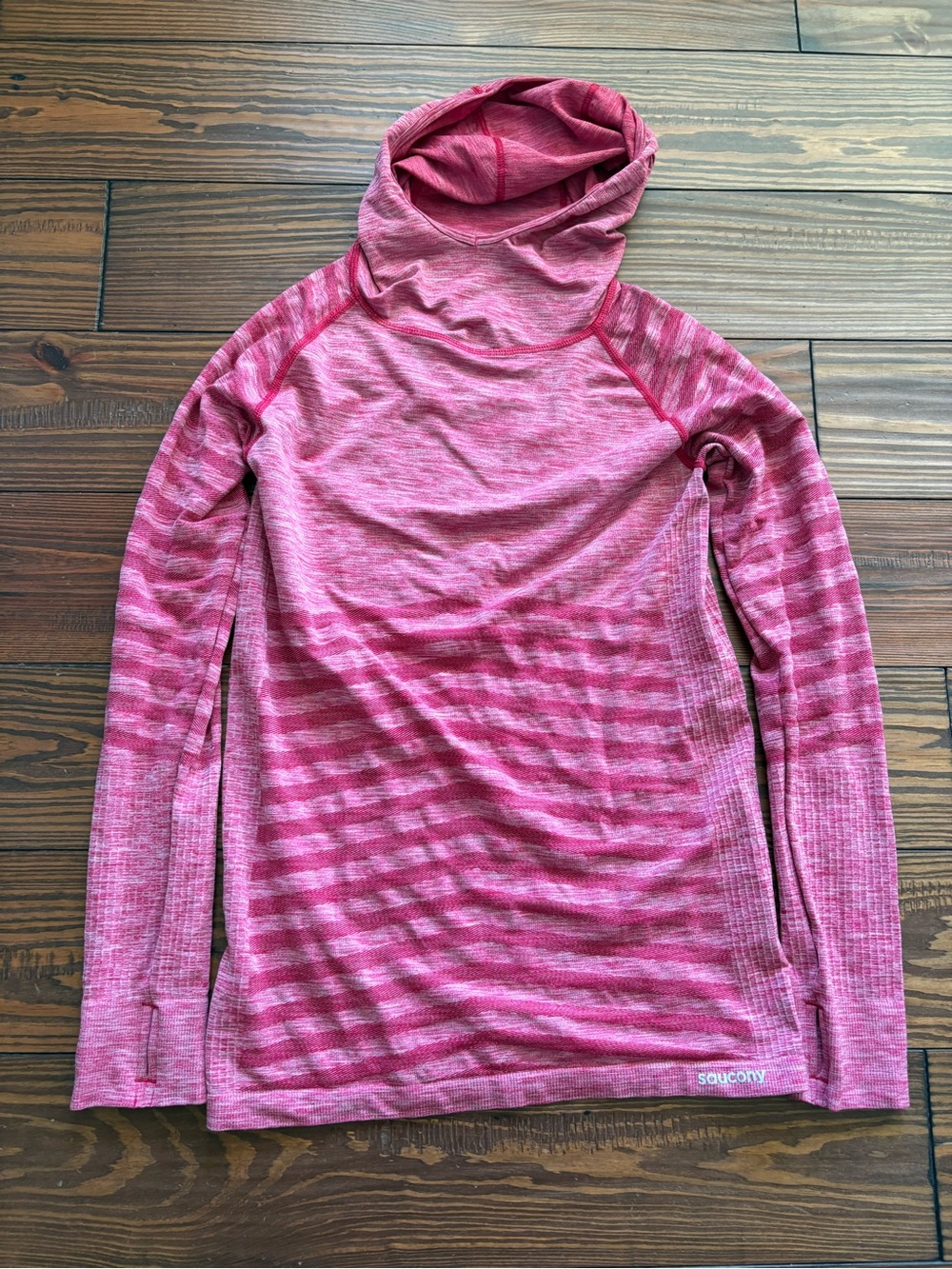 Saucony Heathered Pink Hooded Long Sleeve Top
